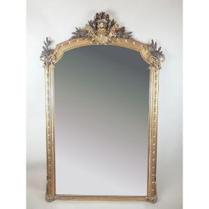 Fireplace Mirror In Wood And Golden Stucco, 19th