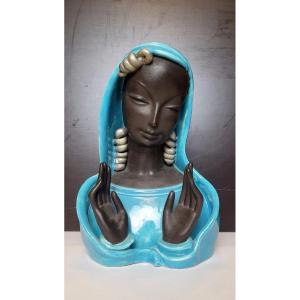 Black Ceramic Madonna Bust - Goldscheider 