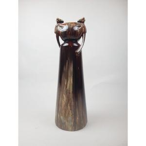 Art Nouveau Vase With Dragonflies, Glazed Earthenware