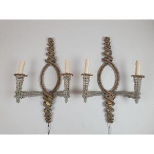 Pair Of Sconces Decorated With Glass Beads, Italy, Circa 1940