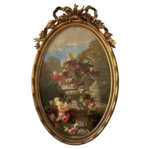 Robie, Important Oil On Canvas "still Life With Flowers" 19th