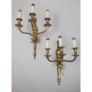 Pair Of Bronze And Brass Sconces