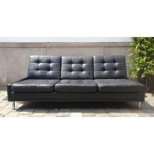 3-seater Sofa In Black Leather And Chrome Base, Circa 1970