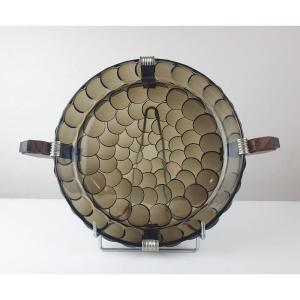 Art Deco Dish In Glass, Chromed Metal And Rosewood