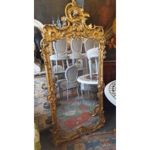 Louis XV Style Mirror In Golden Wood, 19th