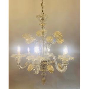 Pair Of Murano Chandeliers, Tulip Decor.