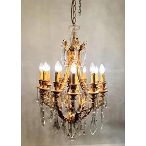 Chandelier In Gold Metal And Crystal