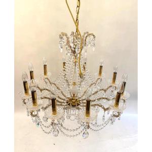 Glass And Brass Chandelier - 12 Light Arms