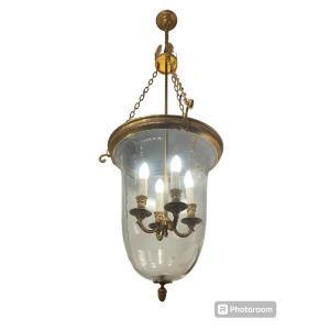 Brass And Blown Glass Lantern