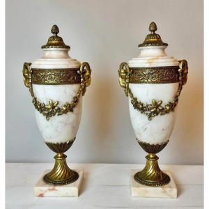 Pair Of Marble And Bronze Cassolettes
