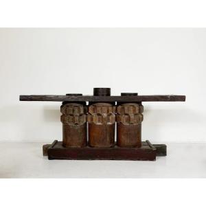 Wooden Console Made Of Sugar Cane Crusher Elements.