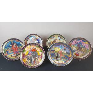 Set Of 6 Villeroy & Boch Circus-themed Earthenware Plates With Boxes 