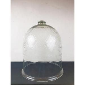 Large Etched Glass Table Bell, 20th