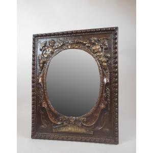 Repoussé Copper Mirror, 19th