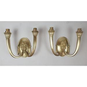 Pair Of Art Deco Gilt Bronze Wall Lights