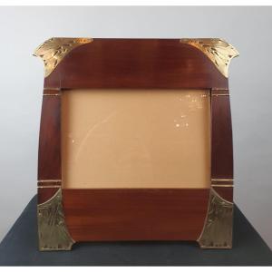 Art Nouveau Mahogany And Brass Photo Holder