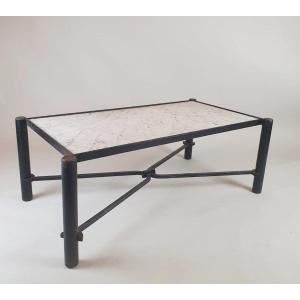 Wrought Iron Coffee Table With Marble Top, Circa 1970