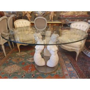 Glass And Reconstituted Stone Dining Table, Circa 1970