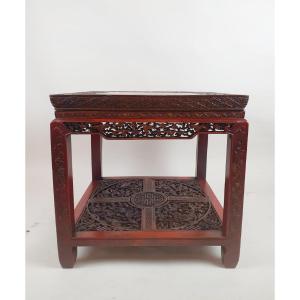 Chinese Coffee Table In Red Lacquered Wood, Early 20th Century