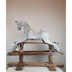 Carved And Patinated Wooden Rocking Horse, England, 19th Century
