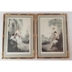 Raissignier Félix, Pair Of Aquatints "les Amies" Circa 1920