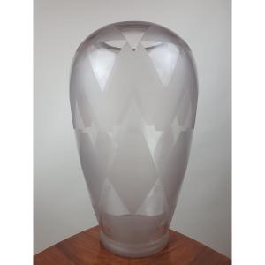 Large Art Deco Glass Vase With Geometric Decoration, Circa 1940