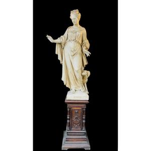 Large Plaster Statue Of "fidelity" And Its Carved Wooden Base, 19th Century