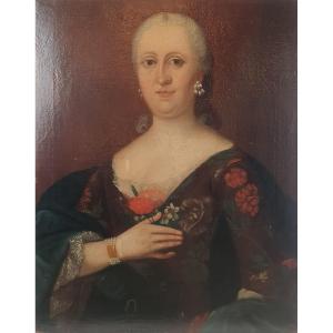 Oil On Canvas "portrait Of An Elegant Woman" 18th Century
