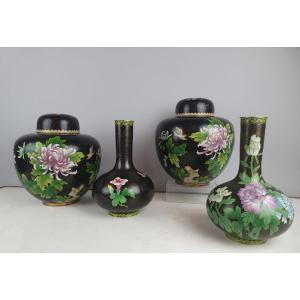 Set Of 4 Chinese Cloisonné Bronze Vases, 20th Century