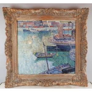 Londot Léon, Oil On Panel "port View" Circa 1920