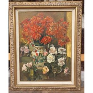 Peeters Jos, Belgian School 20th, Oil On Canvas "still Life With Flowers"
