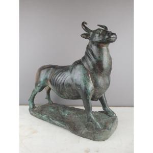 Bronze With Green Patina "bull" Unsigned Early 20th Century