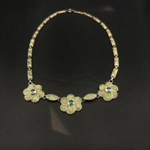 Theodor Fahrner Necklace In .925 Vermeil And Glass Cabochon 