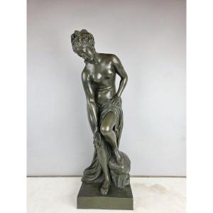After Christophe Gabriel Allegrain, "venus Emerging From The Bath" Bronze With Green Patina