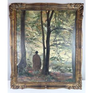 Max Moreau, Oil On Canvas "animated Undergrowth" 1924