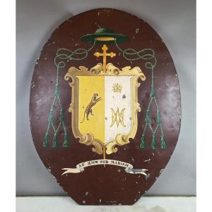 Coat Of Arms Panel In Painted Sheet Metal, Early 20th Century 