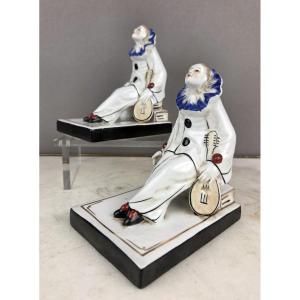 Pair Of Limoges Porcelain Bookends, Monogrammed Jk