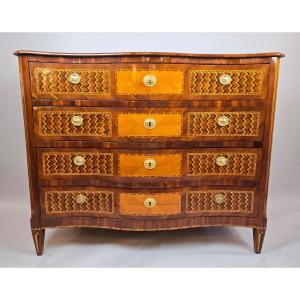 Inlaid Chest Of Drawers With Double Secret Compartments, 18th Century