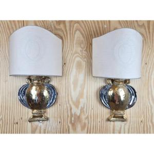Pair Of Ceramic Wall Lights, Italy, 1960s-1970s