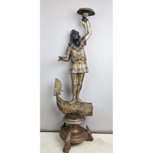 Polychrome Wooden Torchiere, Italy Late 19th Early 20th (1 Finger Broken)