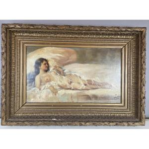 Oil On Panel "reclining Woman" Monogrammed, Circa 1900