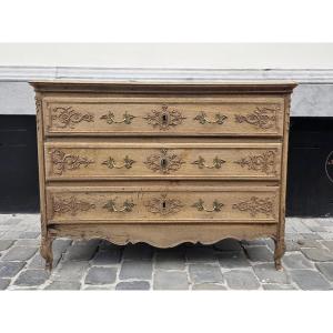 Louis XV Style Chest Of Drawers In Carved Oak,  19th Century