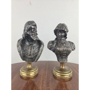 Pair Of Bronze Busts "alexander Nuski And His Wife" 19th