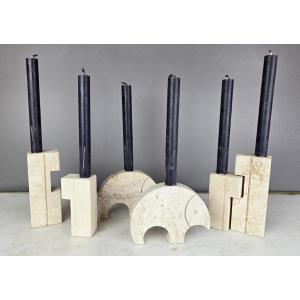 Set Of Travertine Candlesticks And Photo Holders, Circa 1970 (price Per Pair)