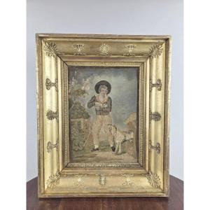 Embroidery With Its Gilded Wooden Frame From The Empire Period