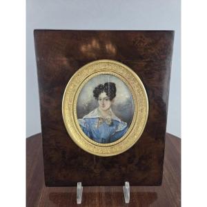 Henri Alois Lorichon (1798 - 1864), "elegant" Miniature In Its Mahogany Frame