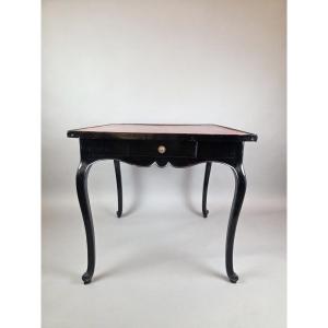Louis XV Style Games Table In Black Lacquered Wood, 19th Century