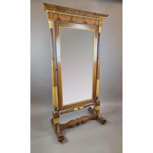 Empire Mahogany And Giltwood Psyche Mirror, 19th Century