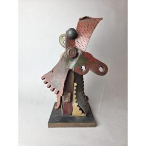 Giorgio Bozzato (giboz) "windmill" Abstract Sculpture In Polychrome Steel, 20th