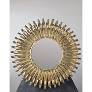 In The Style Of Maison Jansen, Brass Sunburst Mirror, Circa 1960